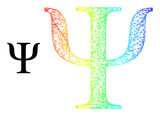 Fototapeta Psy - Net mesh Psi Greek letter framework icon with spectrum gradient. Vibrant carcass network Psi Greek letter icon. Flat mesh created from Psi Greek letter icon and crossed lines.