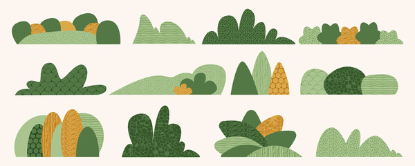 Wall Mural - shrubbery and bush hedge in simple scandinavian style vector cartoon illustration. set of abstract s