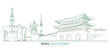 Seoul cityscape line drawing vector. sketch style South Korea landmark illustration 