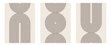 Set Of Boho Modern Minimalist Abstract Line Art Print With Geometric Shape.