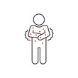 thin line human stick figure with red rash on body