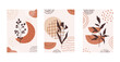 © roskque - Set of compositions with leaves abstract and shapes, textures. Trendy collage for design in an ecological style. Abstract Plant Art design for print, cover, wallpaper.