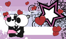 Cute Valentine Pandas Couple Cartoon Kiss Background Illustration In Vector Format