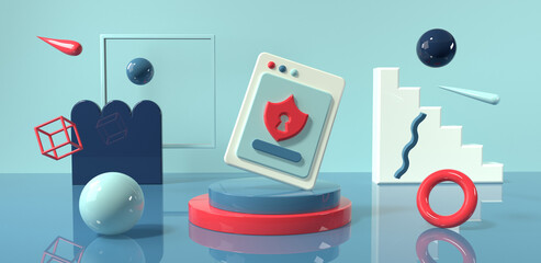 Canvas Print - Security icon with geometric shapes - 3D render