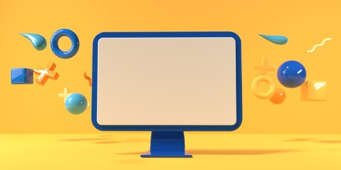 Desktop computer with blank screen - 3D render