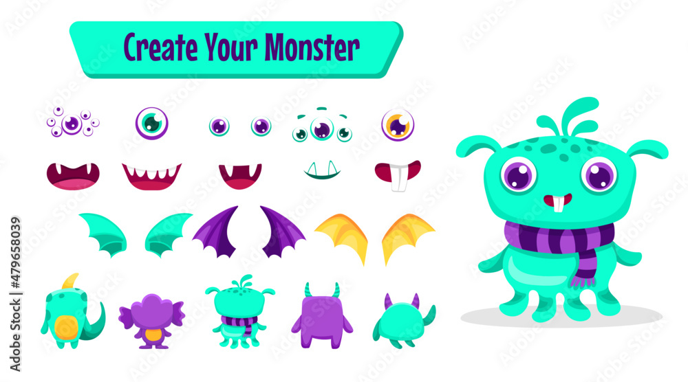 Стоковое векторное изображение «Cute Monster cartoon constructor kit ...