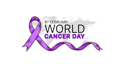 World Cancer Day Illustration Vector Design with purple ribbon and world map for Campaign