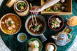 Chinese Yumcha Dimsum Set in bamboo containerr, chinese cuisine , top view