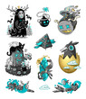 Set of mystic indie characters. sticker pack