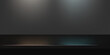 © Kusandra - Black gold steel countertop, empty shelf. Vector realistic mockup of table top, kitchen counter on transparent background with spot light. Bar desk surface in foreground