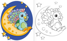 Coloring Cute Peacock Animal Cartoon For Kids