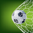 © bigmouse108 - Realistic Detailed 3d Soccer Ball Scores a Goal Net on Green Football Grass Field Background. Vector illustration