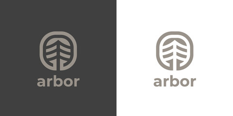 Arbor tree logo. Evergreen pine forest icon. Conifer plantation symbol. Nature environment eco sign. Vector illustration.