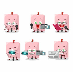 Sticker - Character reporter pink sticky note cute mascot with microphone