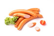 Grilled Frankfurter sausages styled on white background, isolated vienna sausages