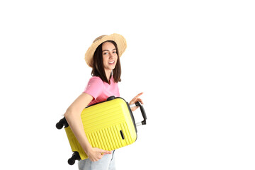 Wall Mural - Woman with travel bag isolated on white background