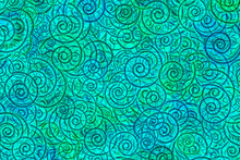 Abstract Illustration Of Layers Of Different Size Spirals On A Pastel Green And Blue Background