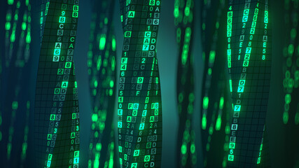 Digital background green matrix 3D render