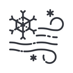 Wind with snowflake line icon isolated on transparent background.