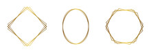 Set Of Gold Frames On A White Background. Geometric Figures. Modern Gold Stripes.