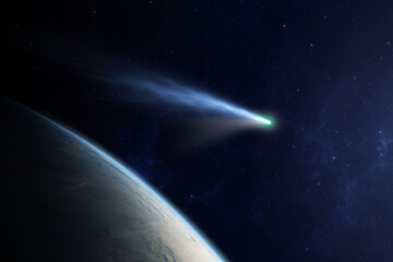 Wall Mural - earth and comet. elements of this image furnished by nasa.