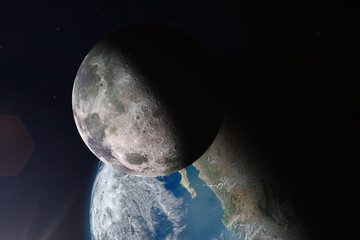 Wall Mural - Moon and Earth. Elements of this image furnished by NASA.