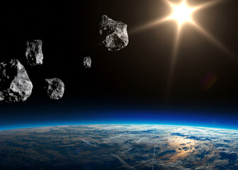 Wall Mural - asteroids near planet earth. elements of this image furnished by nasa.
