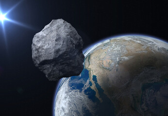 Wall Mural - Asteroid approaching planet Earth. Elements of this image furnished by NASA.