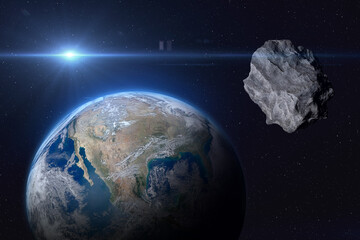 Wall Mural - planet earth and asteroid. elements of this image furnished by nasa.