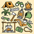 Set of hand drawn outdoor camping elements