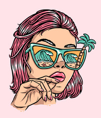 beautiful woman with beach glasses illustration