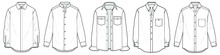 Flat Sketch Set Of Mens Long Sleeve Shirts Vector Illustration