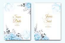 Watercolor Blue Floral Wedding Invitation Card Set
