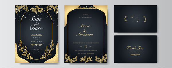 Wall Mural - Premium elegant golden black wedding invitation design template