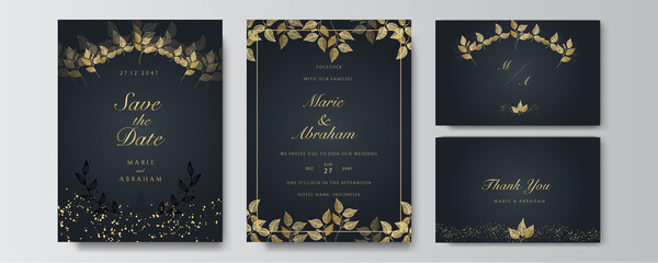 Poster - Modern elegant golden black wedding invitation design template