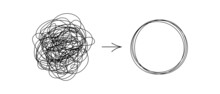 Chaotically Tangled Line And Untied Knot In Form Of Circle. Psychotherapy Concept Of Solving Problems Is Easy. Unravels Chaos And Mess Difficult Situation. Vector Illustration