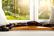 Leinwandbild Motiv Spring, a window with a sill and an empty space on a beautiful sunny day 