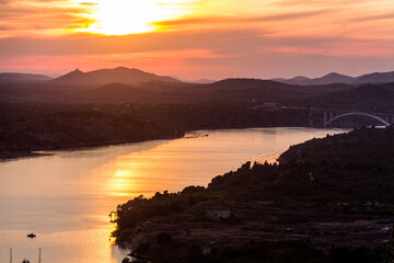 Wall Mural - Sunset at Sibenski zaljev bay near Sibenik, Croatia