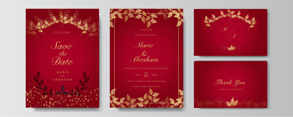 Wall Mural - Modern elegant golden red wedding invitation design template
