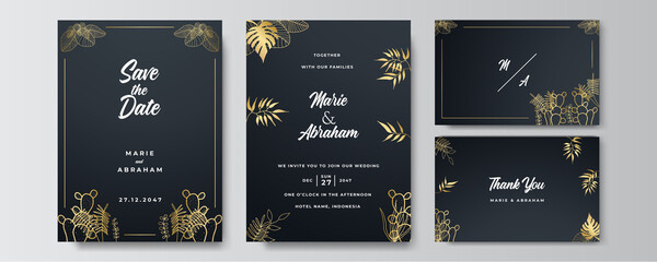 Wall Mural - Modern elegant golden black wedding invitation design template