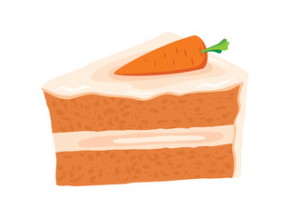 Delicious slice of carrot cake icon vector. Piece of cake with carrot vector. Sweet carrot cake icon isolated on a white background