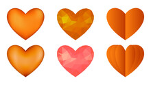 Vector Orange Hearts Icons Set. Vector 3D Illustration.Vector Collection Of Orange Hearts On White Background