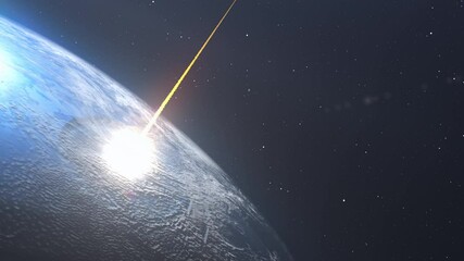 Wall Mural - asteroid meteor comet hitting earth ocean with massive expolosion shock wave in the sea with debris 