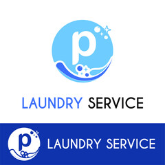 Wall Mural - Initial p Letter with Bubble Splash Shine for Laundromat, Washing, Cleaning Service, housework, maid, Business logo idea	