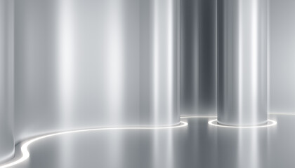 Elegant white futuristic curve empty interior with light and reflection. Future technology background concept. 3d rendering