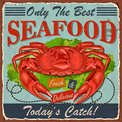 Wall Mural - Vintage Seafood metal sign.