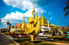 Wat Thai Wattanaram It Is A Thai Temple That Is Built In Myanmar Style. There Is A Beautiful Golden Color In Mae Sot District, Tak Province, Thailand.