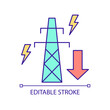 © bsd studio - Reduction of peak demand RGB color icon. Power transmission lines balance. Smart grid component. Isolated vector illustration. Simple filled line drawing. Editable stroke. Arial font used