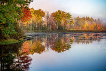 Stone Bridge Pond In Templeton, Massachusetts On A Fall Day