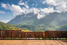 Scenery Of Doi Luang Chiang Dao Mountain With Clouds Covered From Wooden Balcony Ban Na Lao Mai Viewpoint At Chiang Dao
